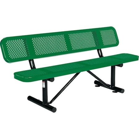 Global Industrial 6ft Outdoor Steel Picnic Bench w/ Backrest, Perforated Metal, Green 694557GN